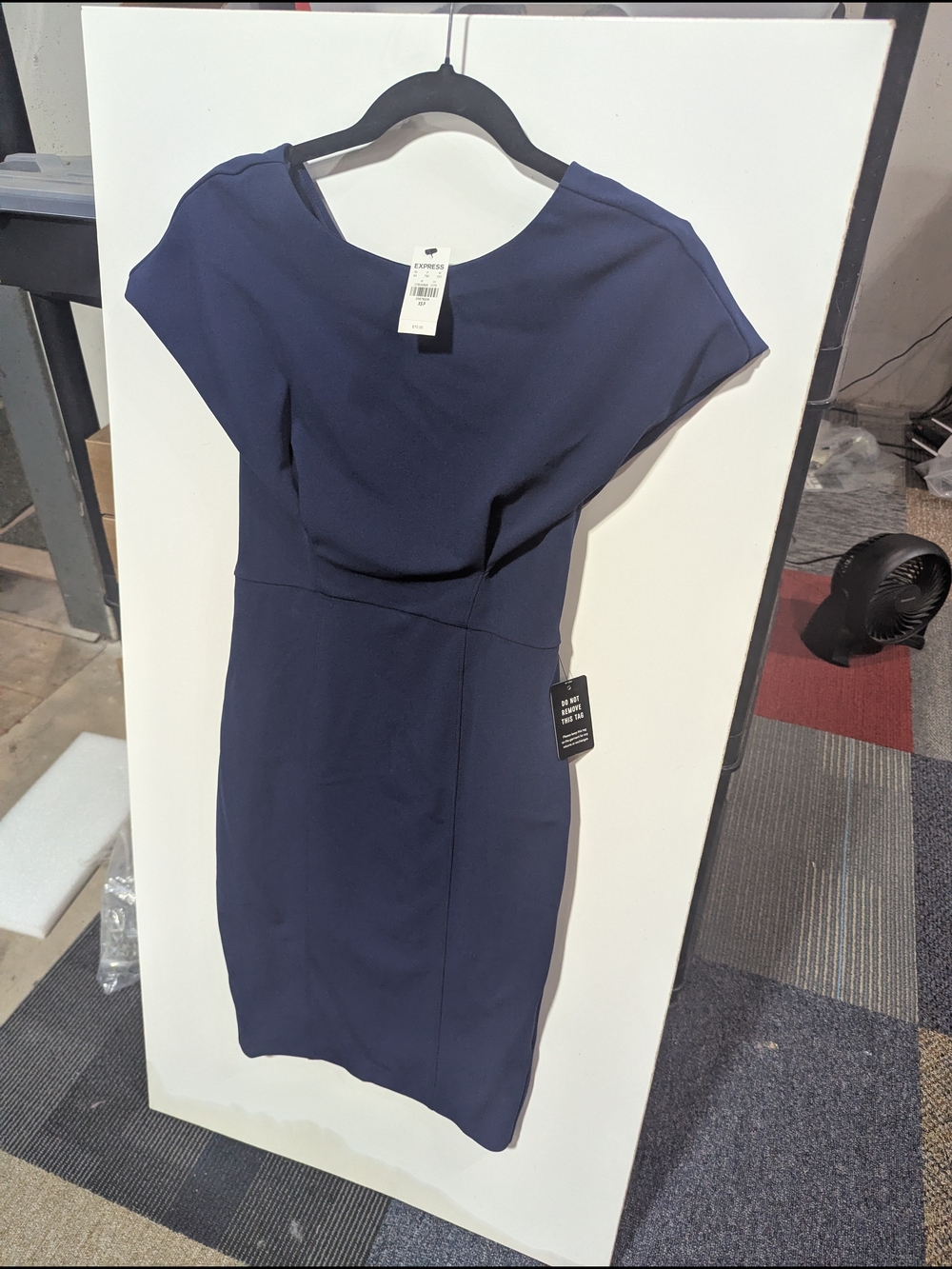 Express Navy Cap-Sleeve Midi Sheath Dress